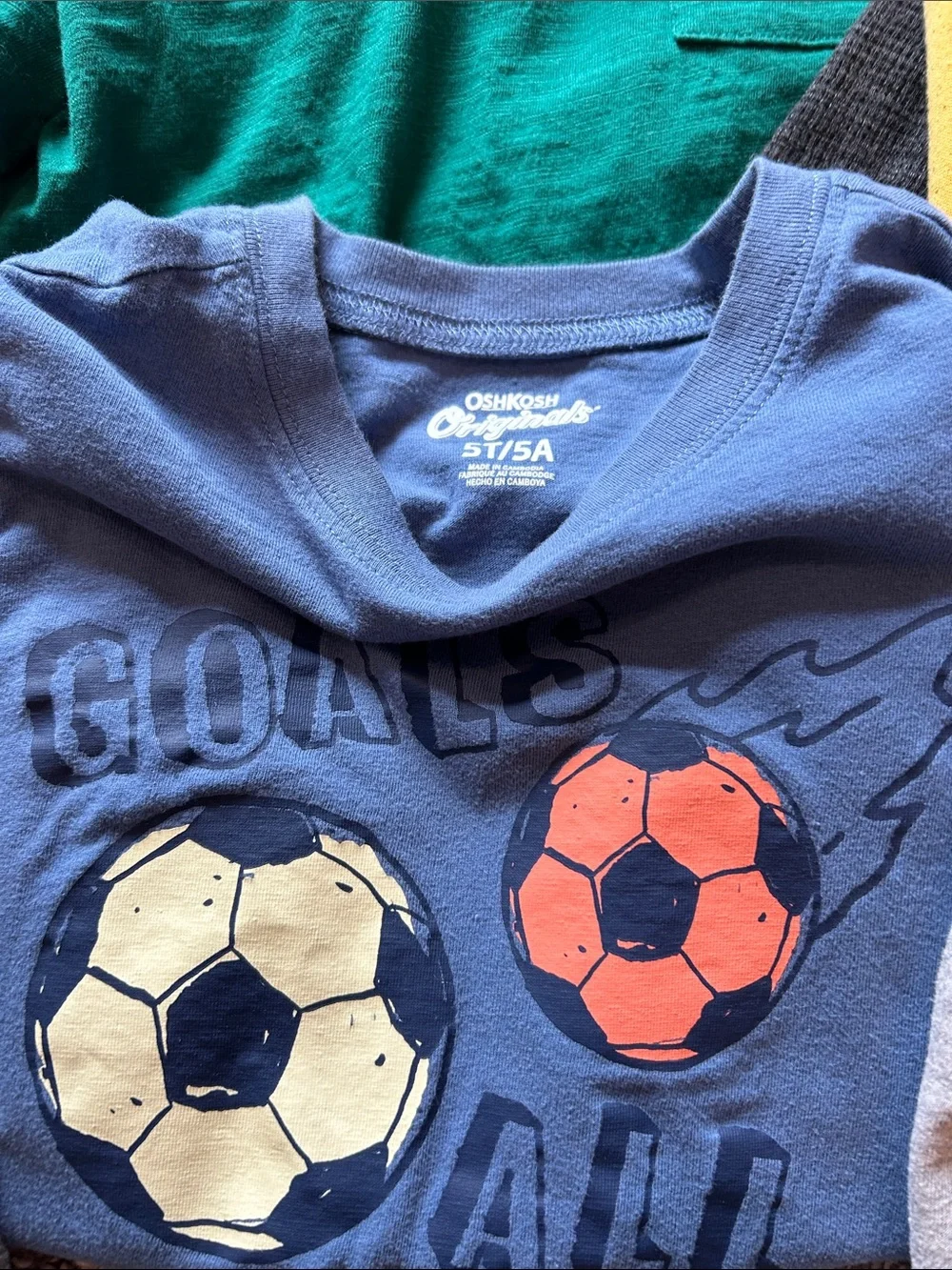 14 Boys Long-Sleeve Tee Lot 5T- Red, Green, Blue, Gray, Yellow, Maroon
